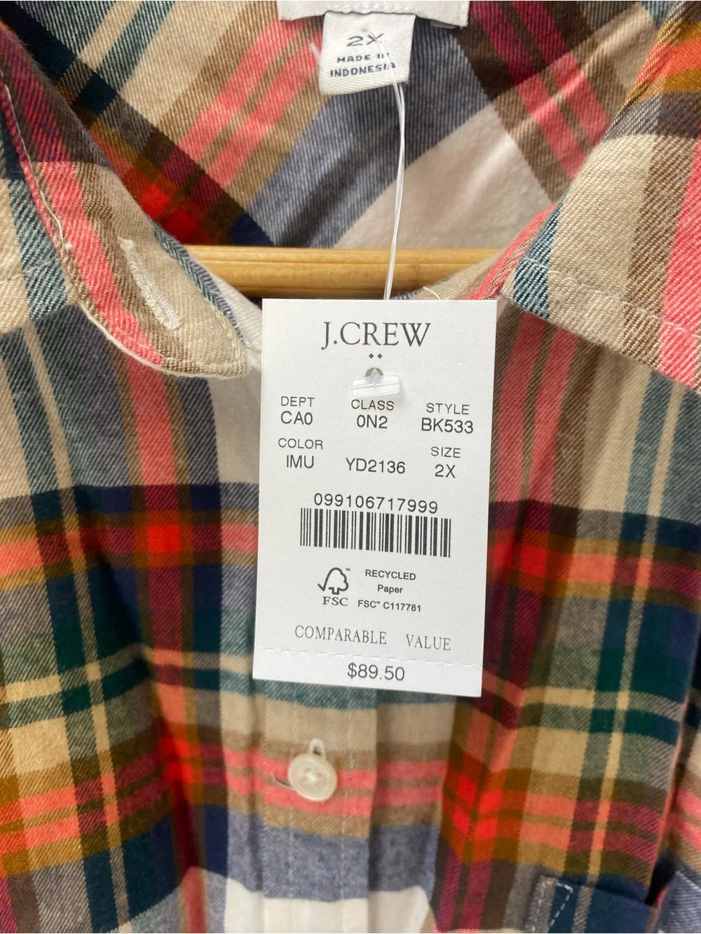 J. Crew Multicolor Plaid Button-Down Shirt